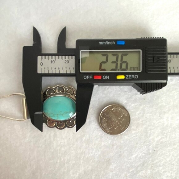 Sterling Silver 925 Mexico Large Oval Faux Turquoise Floral Pendant Necklace - Picture 14 of 16